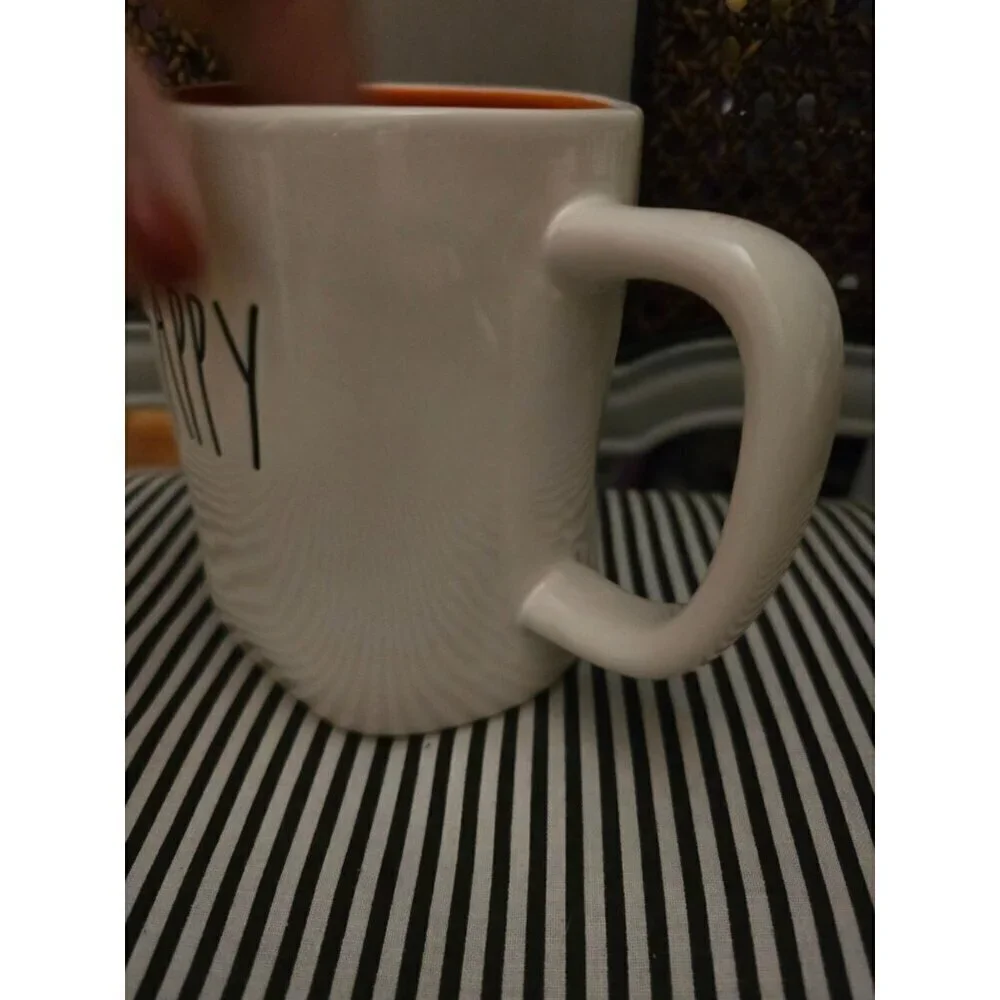 Rae Dunn Happy Halloween Double Sided Coffee Mug Orange Interior